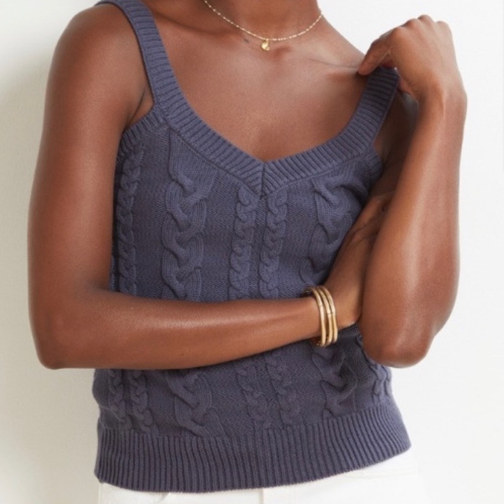 NWOT- Everveve Maeve Cable Knit Tank Denim Blue L - Picture 3 of 5